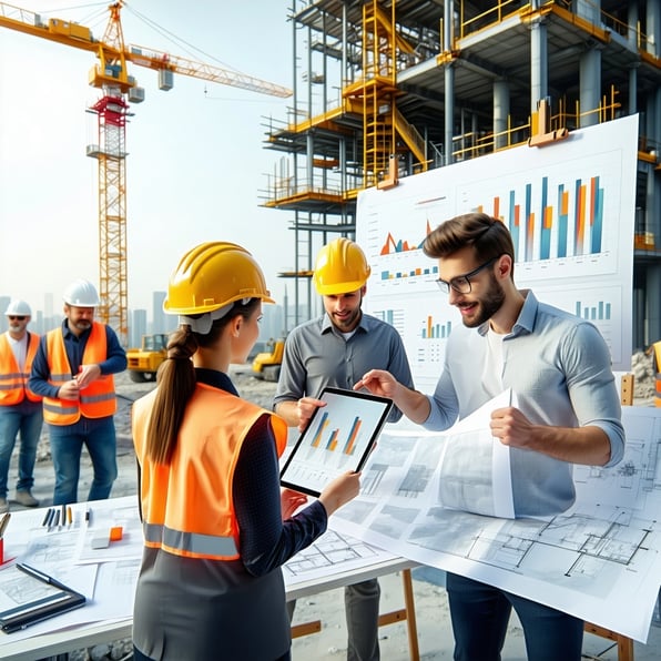 architect and contractors working with plans
