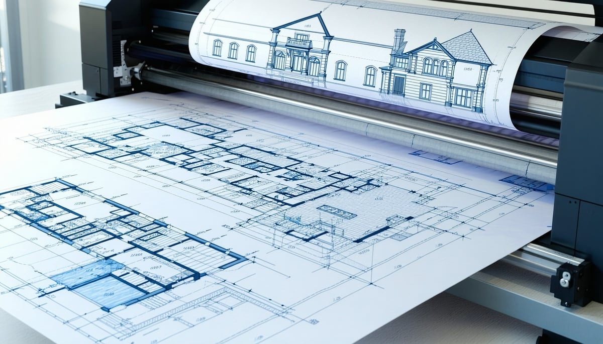 architectural blueprint being printed