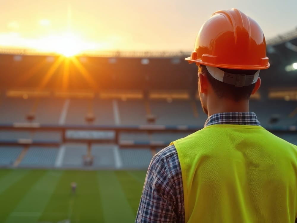 football stadium man in construction gear